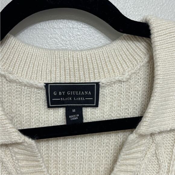 NWT G by Giuliana Black Label Boho Fringe Sleeve Polo Sweater in Ivory - Size M - Picture 3 of 6